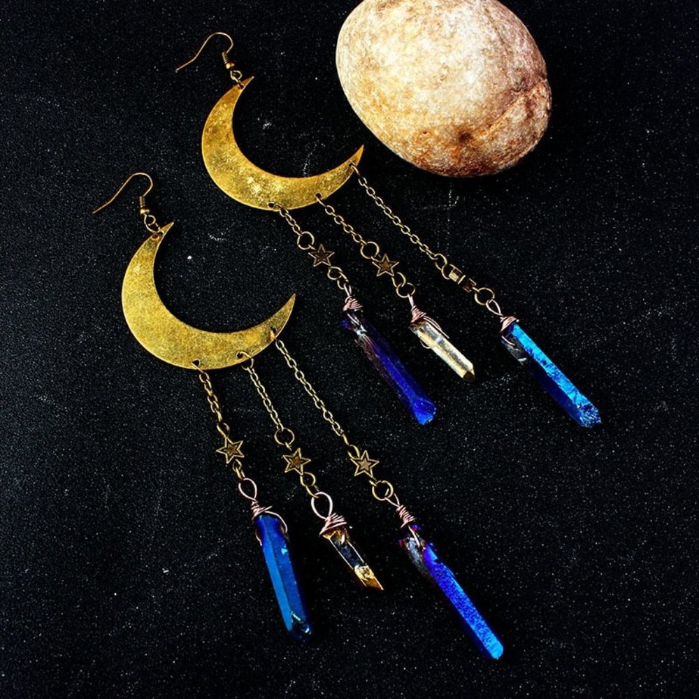 Moon and Crystal Earrings